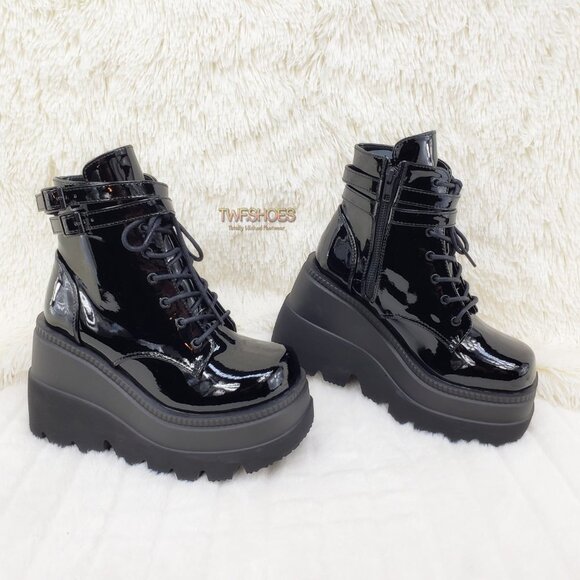 Shaker Patent Platform Goth Punk Ankle Boots - Picture 10 of 16